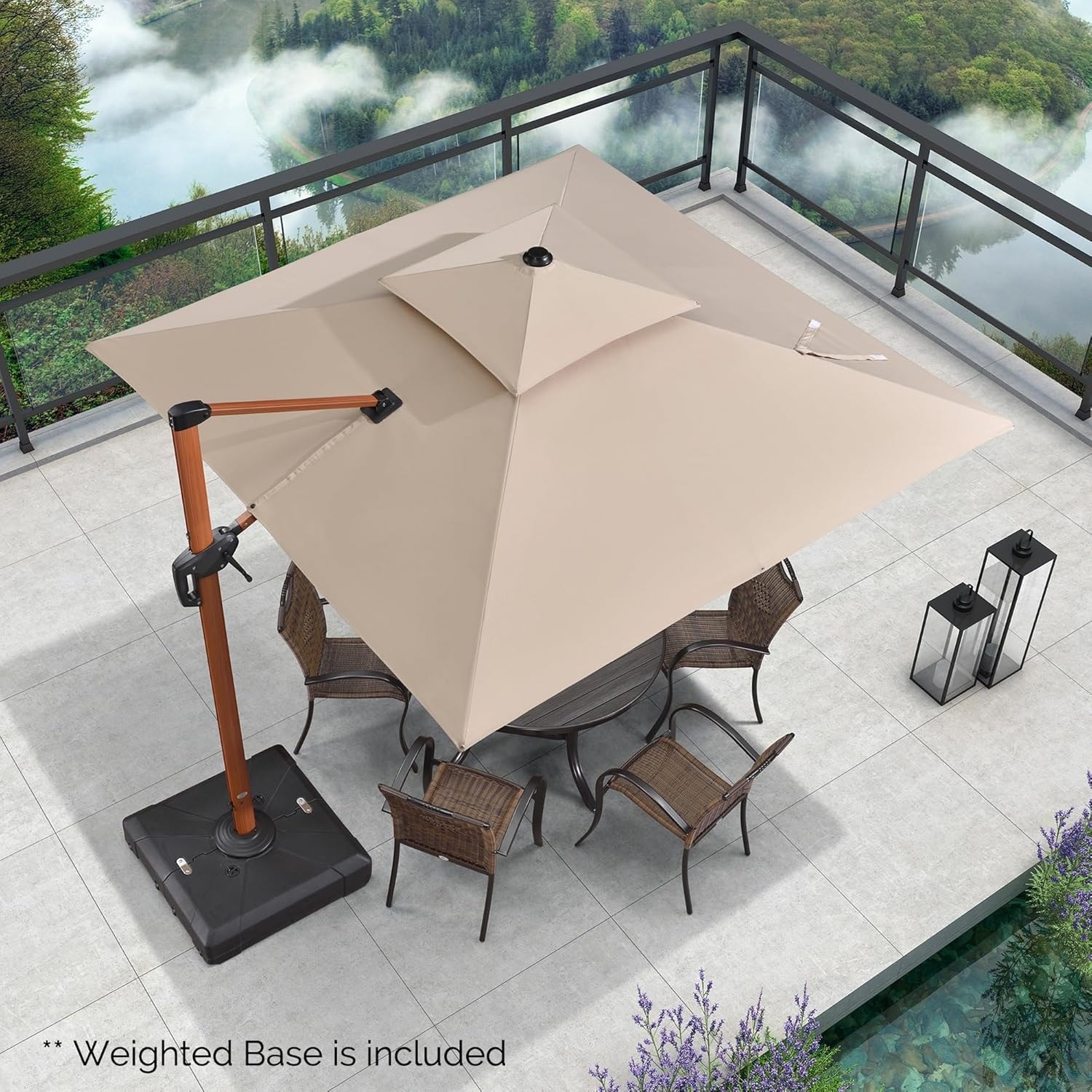 cream rectangular patio umbrella Domi Cantilever Wood Grain- Pool Umbrella / 10'x13' Wind Vent Design PURPLE LEAF 9/10/11ft Square 09x12ft