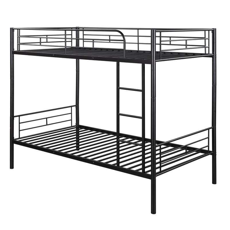 Twin Over Twin Metal Bunk Bed, Equipped with A Ladder and Safety