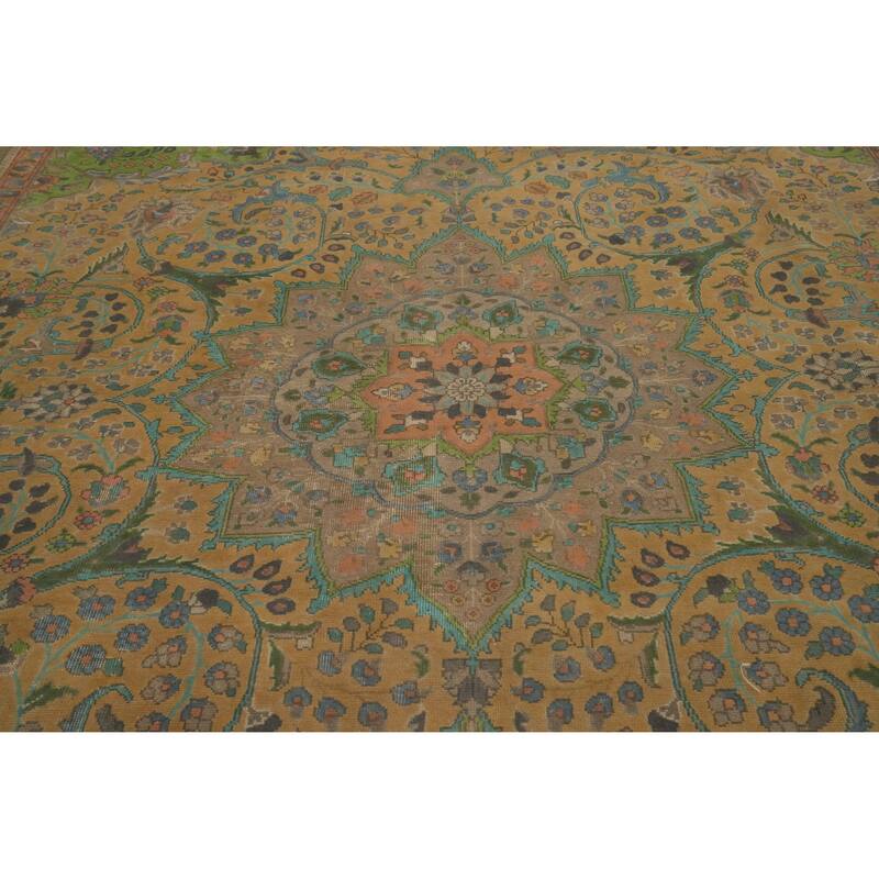 Hand Knotted Oriental 100% Wool Carpet Traditional Floral Oranges & Rust Tabriz Area Rug - 12' 7'' X 9' 7''