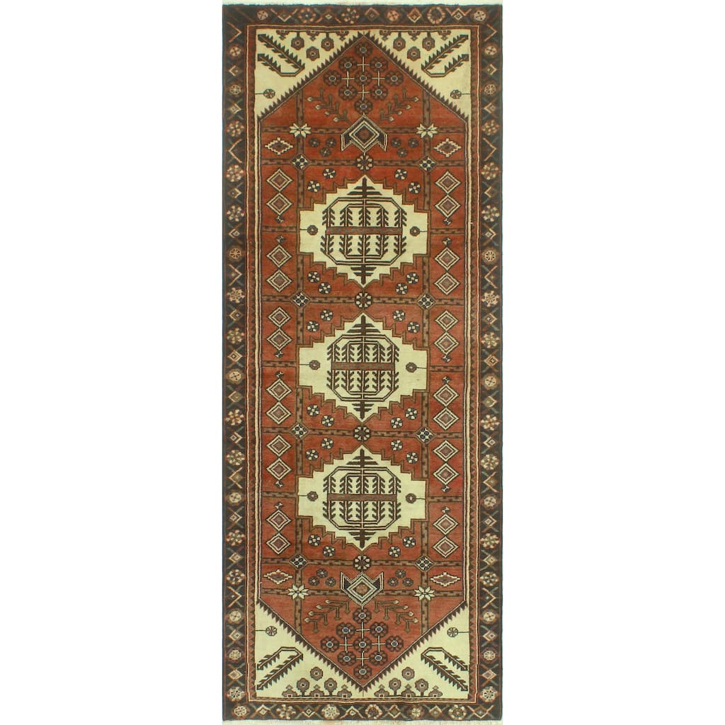 Fine Vintage Distressed Ahmar Brown/Ivory Runner - 3'8" x 9'7"