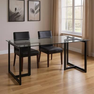 HomeRoots 55" Gray And Black Glass And Metal Sled Base Dining Table - 55.10 in. x 29.50 in. x 31.50 in.
