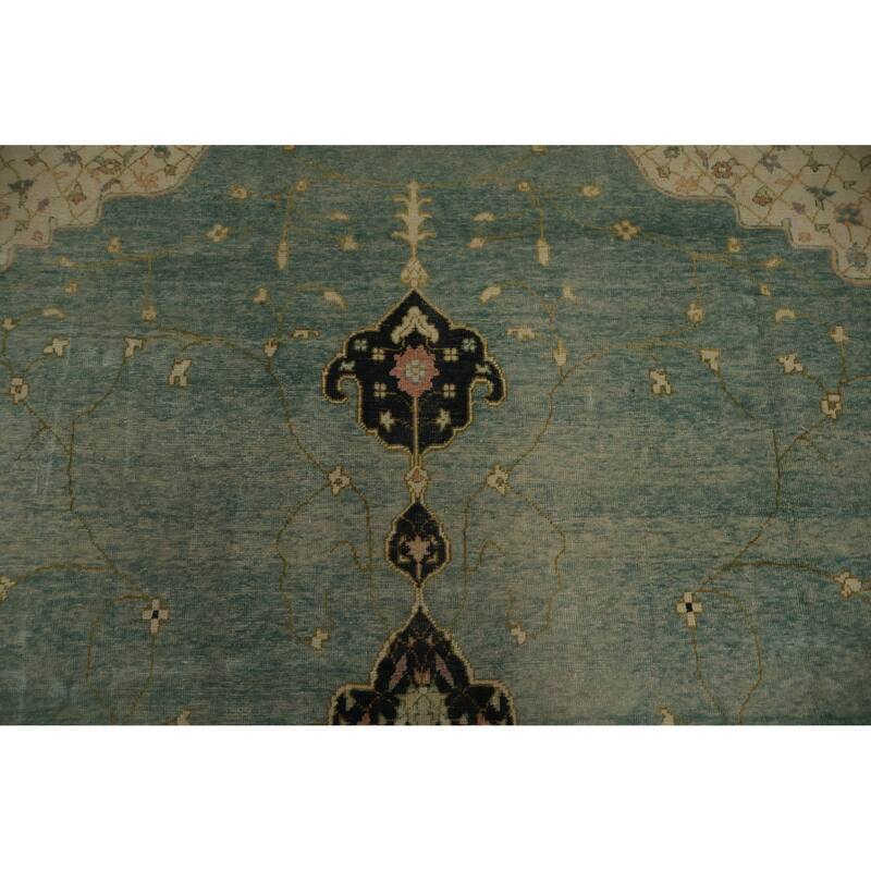 Hand Knotted Oriental 100% Wool Carpet Transitional Floral Navy Blue & Blues Oushak Area Rug - 12' 10'' X 9' 8''