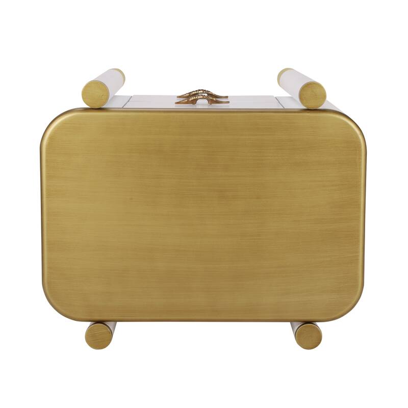 Modern 2 Drawers Nightstand Bedside Table with Metal Feather-Shaped Handles