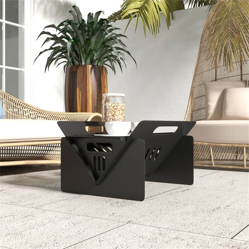 3-in-1 Portable Fire Pit Stove and Coffee Table Black Steel Outdoor Camping with Carry Bag - 16.25" L x 11.75" W x 8.75" H