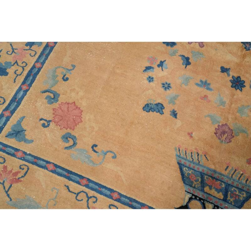 Hand Knotted Oriental 100% Wool Carpet Traditional Floral Oranges & Rust Art Deco Area Rug - 9' 9'' X 7' 11''