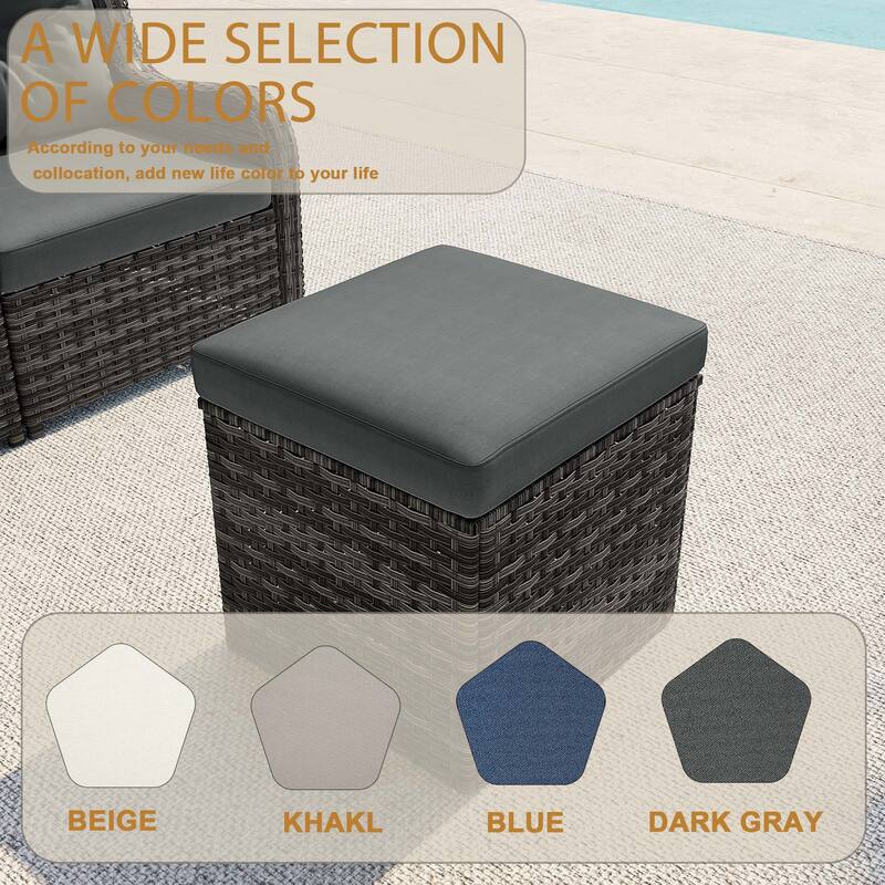 Outdoor 17.7" W Square Rattan Ottoman Patio Ottoman with Seat Cushion