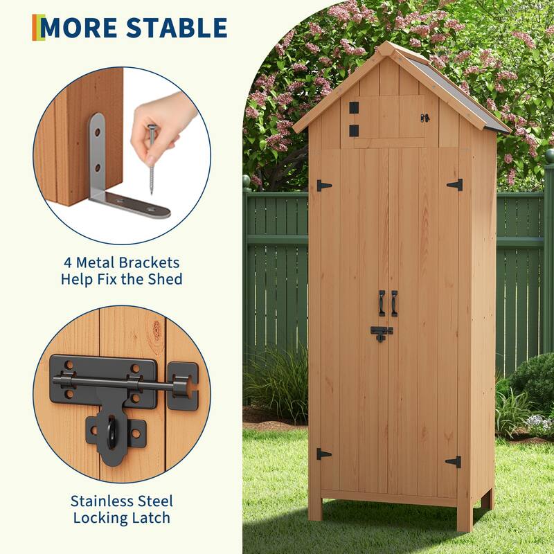 Small Wood Shed Waterproof, 63'' Vertical Outdoor Storage Cabinet with 4 Shelves & Lockable Door