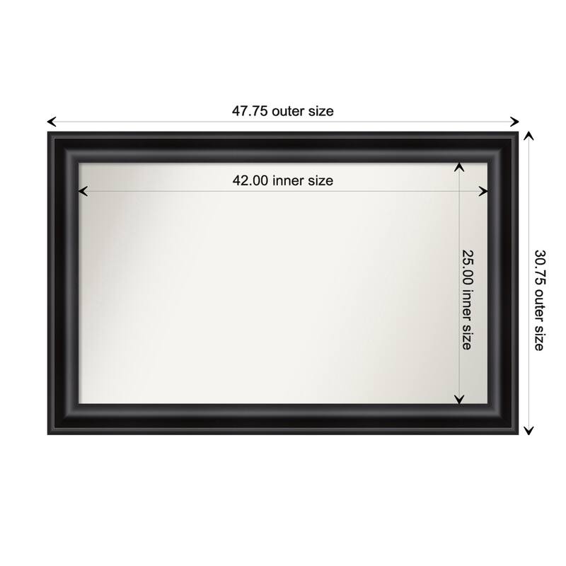 Grand Black Framed Non-Beveled Custom Wall Mirror, Bathroom Vanity Mirror - Outer Size: 47.75 x 30.75