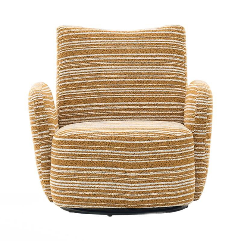 Modern Style 360° Swivel Leisure Chair Fabric Striped Armrest Swivel Chair and metal bracket, suitable for living room, balcony
