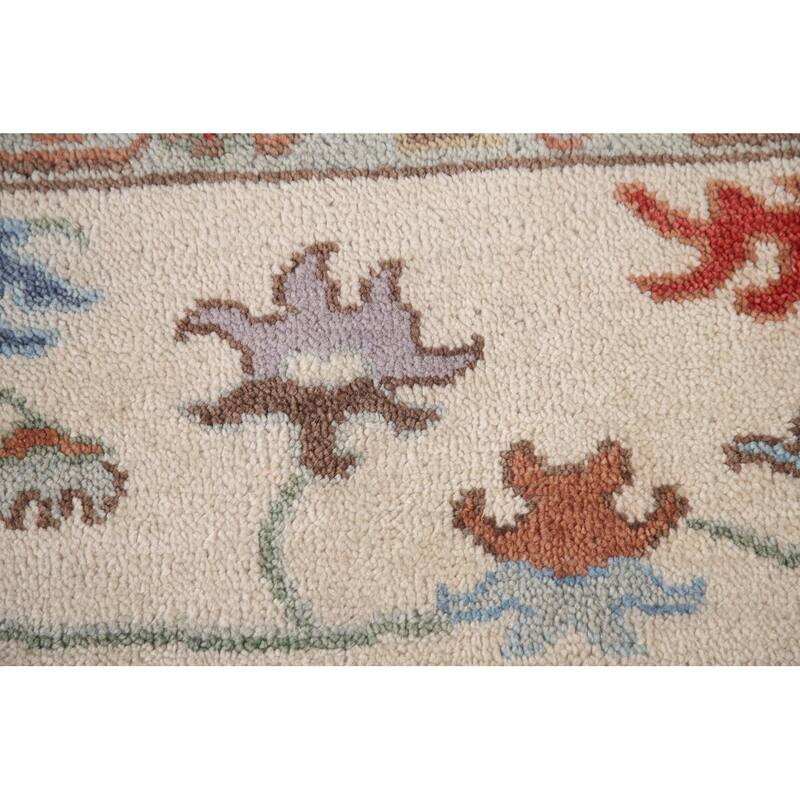 Light Blue Floral Oushak Area Rug Hand-Knotted Wool Carpet - 8'0"x 9'8"