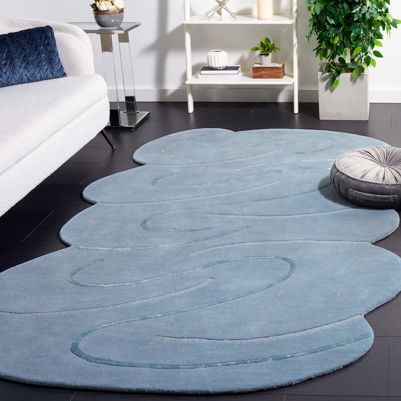 SAFAVIEH Handmade Novelty Iciar Wool Rug - 6' x 9' Scallop - Blue