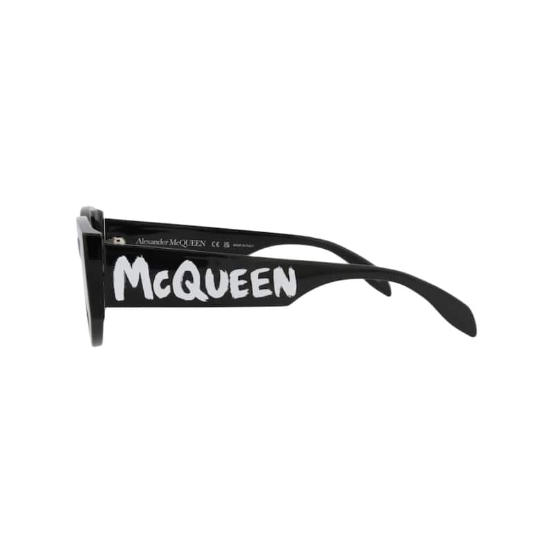 Alexander McQueen Round-Frame Acetate Sunglasses, Gradient Grey Lens, Shiny Black Frame