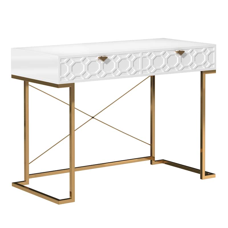 Clihome Glossy Home Office Writing Desk with Storage Drawers