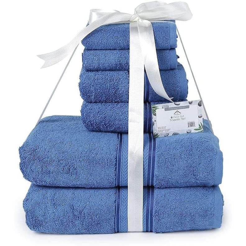 Décor&More BathEssentials 100% Cotton Extra Heavy 6 Piece Bath Towel Set - Blue