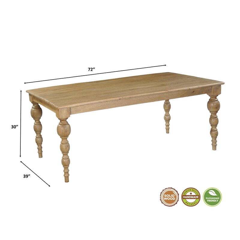 Ava 72" Carved Solid Wood Dining Table - 72" W