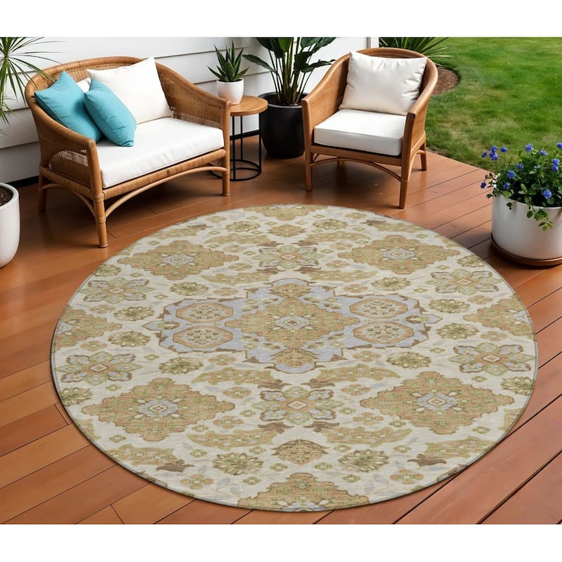 HomeRoots Medallion Traditional Rectangle Outdoor Rug - 8' Round