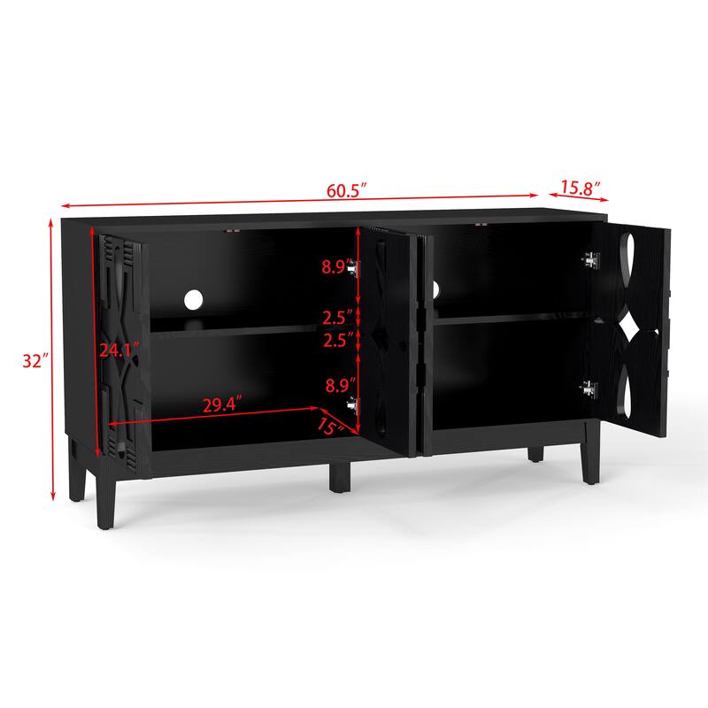 60.5" Mid Century Sideboard Buffet with Adjustable Shelves & Storage, TV Console Cabinet for Entryway & Dining Area