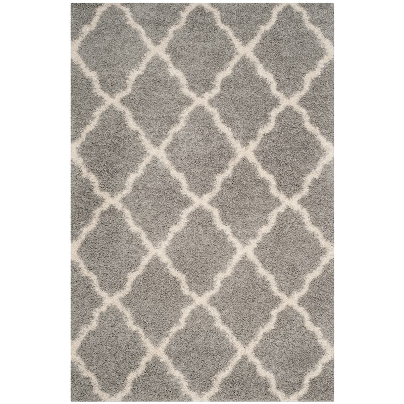 SAFAVIEH Dallas Shag Hacer Trellis 1.5-inch Thick Rug - 2' x 3' - Grey/Ivory - Runner/Rectangle