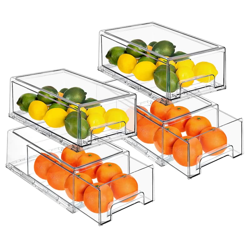 Sorbus Fridge Drawers - Clear Stackable Pull Out Refrigerator Organizer Bins, Medium - 4 Pack
