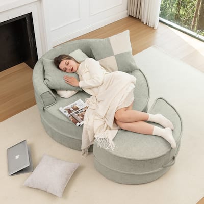 47.63" Round Lazy Fully Compression Sofa, Chenille, with Ottoman
