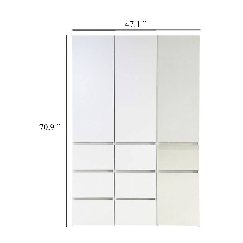 Ely Closet Cabinet Set, Mirrored Front, 7 Drawers, 71 Inch, White Wood