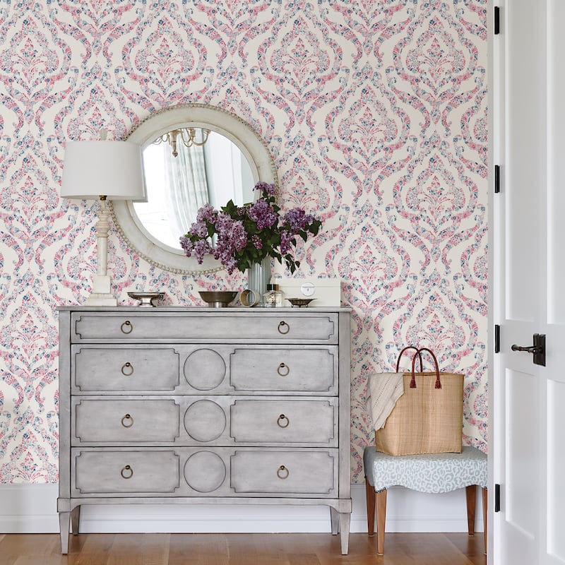 A-Street Prints Featherton Coral Floral Damask Wallpaper