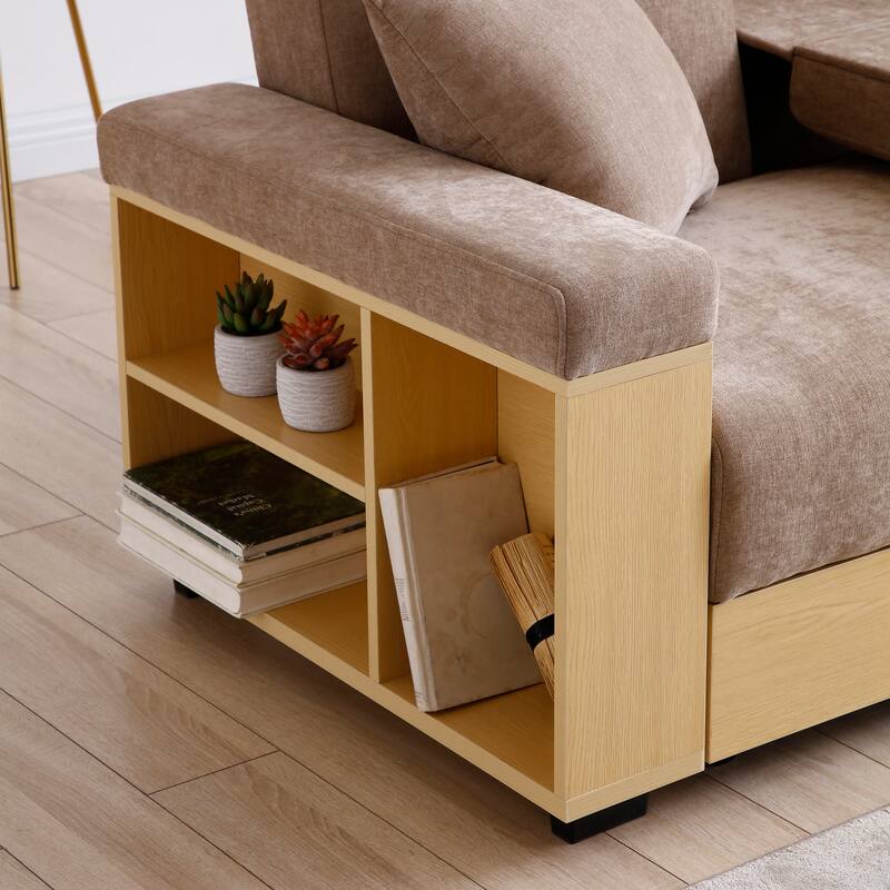 Convertible Sleeper Sofa Couch, Multifunctional Double Folding Sofa Bed, Storage Ottoman and Sofa arm with box and drawer