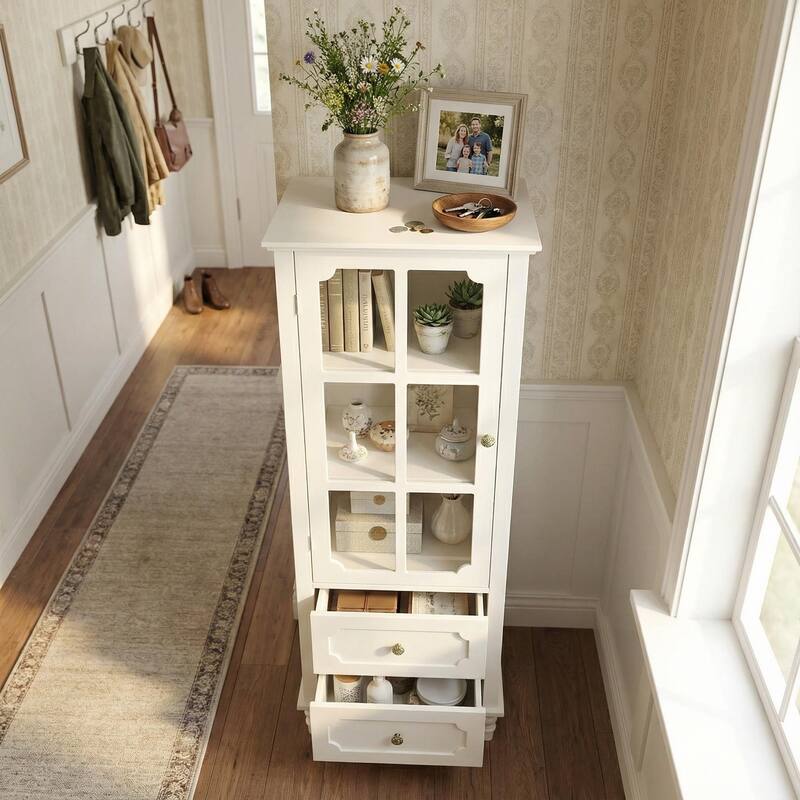 Homy Casa Minimalist Buffet Cabinet with Glass Doors & Drawer, Storage Sideboard, Kitchen Living & Dining Room Hallway Entryway