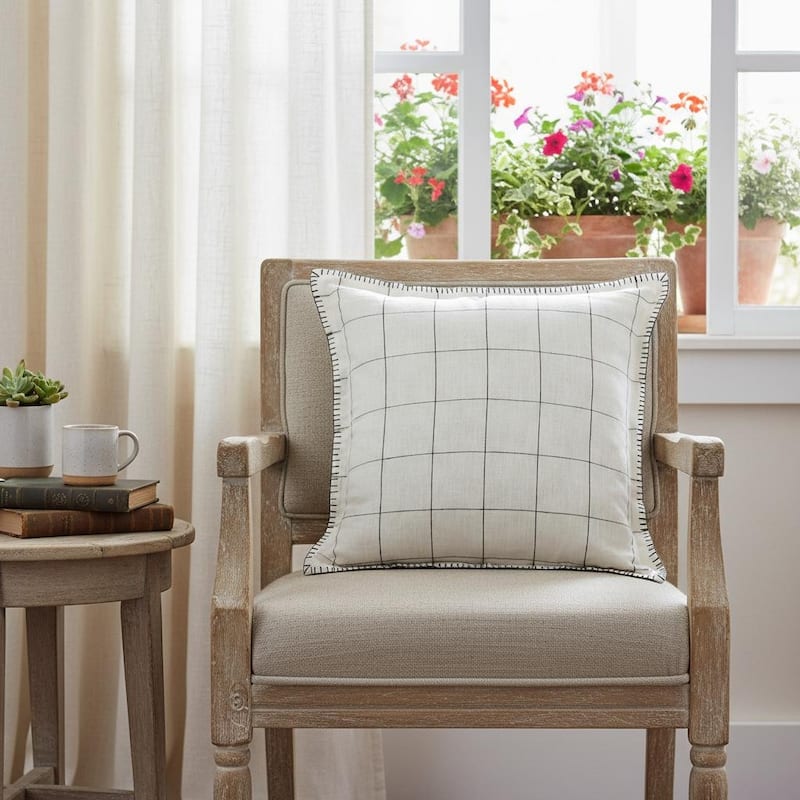 20" X 20" Ivory And Black Linen Geometric Zippered Pillow - Polyester - Single - 20.00 in. x 20.00 in.  x 4.00 in. - Pillow Sets - Black/Ivory