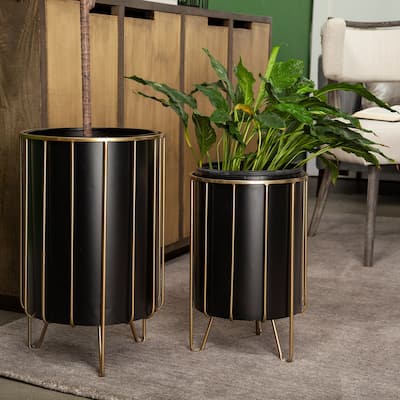 Pianta Black Metal Insert w/Brass Frame Plant Stands