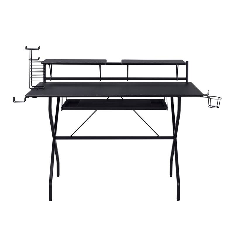 Rectangular Computer Desk with Keyboard Tray, Black