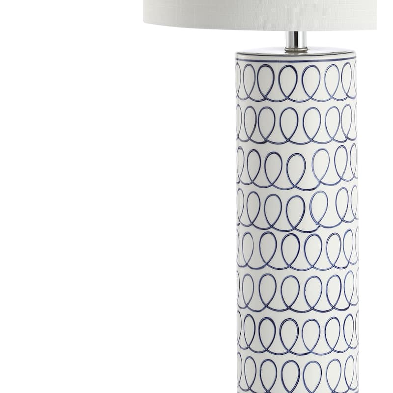 Sulka 28.75" Ceramic Modern Column LED Table Lamp, Blue/White by JONATHAN Y