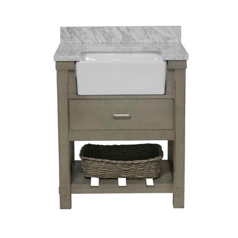 KitchenBathCollection Charlotte 30" Farmhouse Bathroom Vanity with Carrara Marble Top
