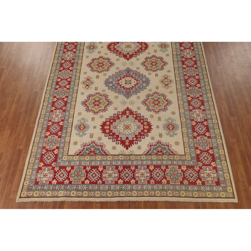 Geometric Kazak Area Rug Hand-Knotted Wool Carpet - 8'5"x 11'11"
