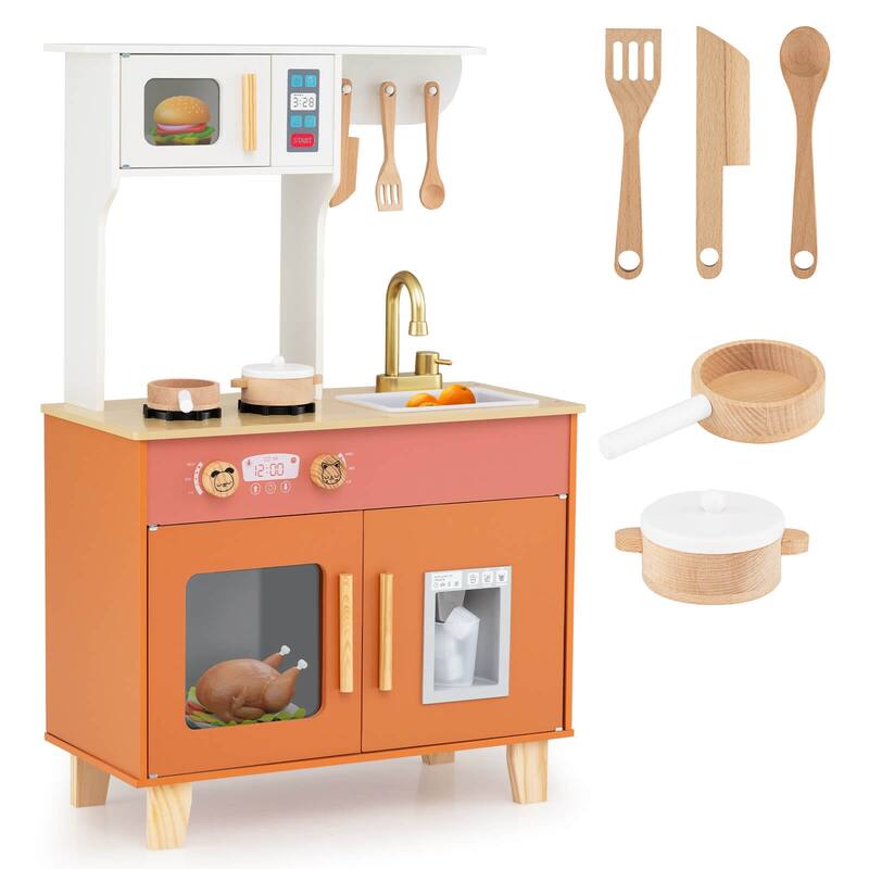 Costway Kids Play Kitchen with Microwave Stoves Rotation Knobs Ice - See Details