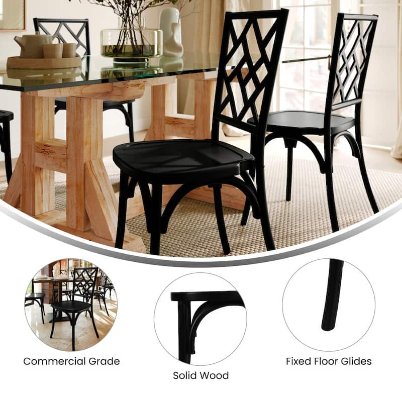 2PK Commercial Solid Wood Stackable Dining Chair with Intricate Back - 19.75"D x 17.25"W x 35.5"H