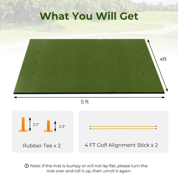 dimension image slide 6 of 10, Artificial Turf Mat for Indoor and Outdoor Golf Practice Includes 2 Rubber Tees and 2 Alignment Sticks