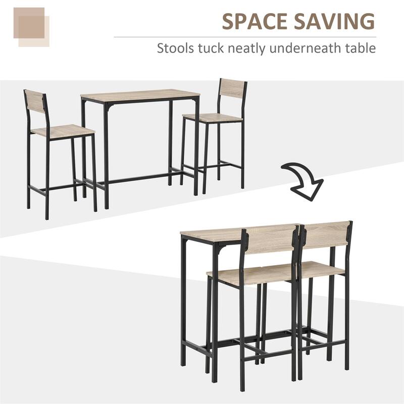 3 Piece Bar Table and Chairs, Dining Table Set for 2 with Bar Stools