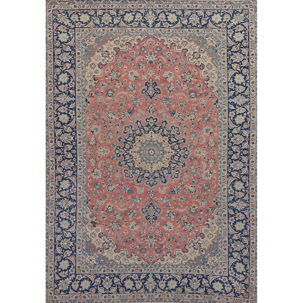Traditional Pink Najafabad Persian Vintage Rug Handmade Wool Carpet - 9'8" x 12'9"