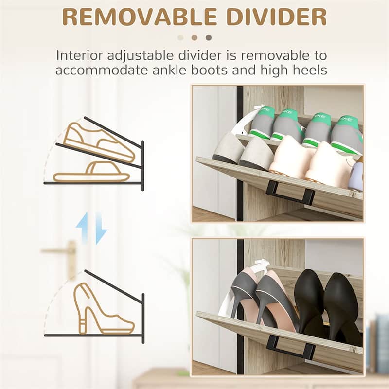 Freestanding Shoe Cabinet with 3 Flip Drawers - N/A