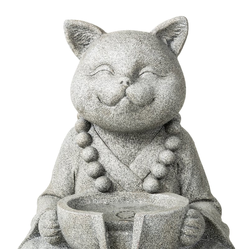 Glitzhome 21.75"H 2-Tiered Zen-Style Polyresin Cat Dog Statue Outdoor Fountain with LED Lights