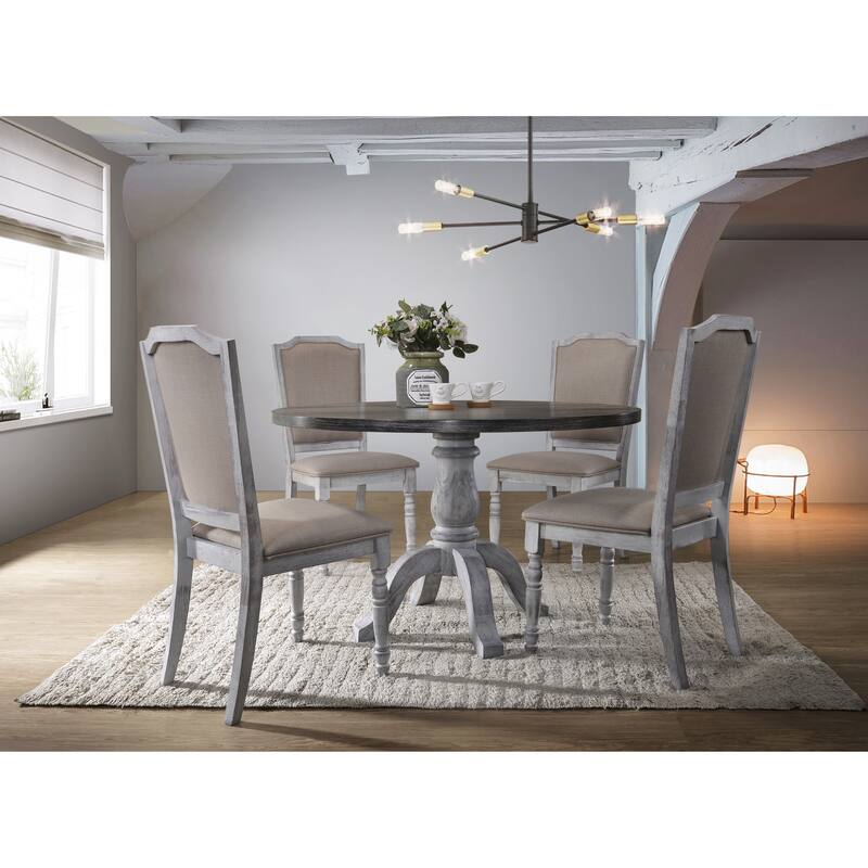 Weathered White Wood 5-Piece Dining Set for Kitchen - Multicolor