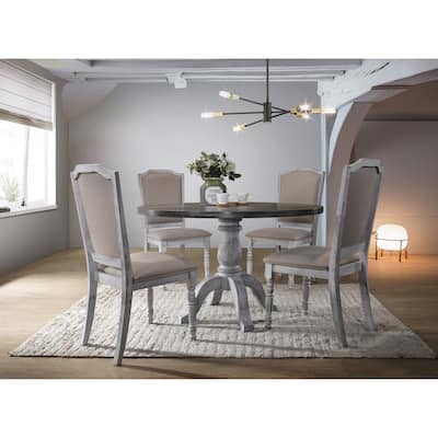 Weathered White Wood 5-Piece Dining Set for Kitchen