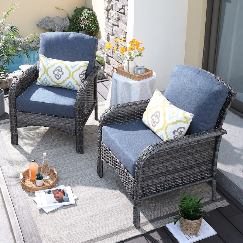 HOOOWOOO 2-piece Wicker Rattan Outdoor Patio Furniture Chair Set