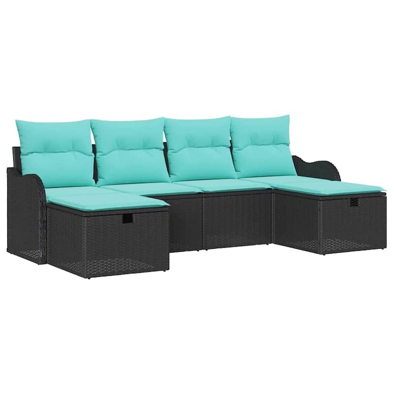 vidaXL 6 Garden Sofa Set with Cushions Black/Brown/Grey Poly Rattan - 90.9 x 46.1 x 27.2