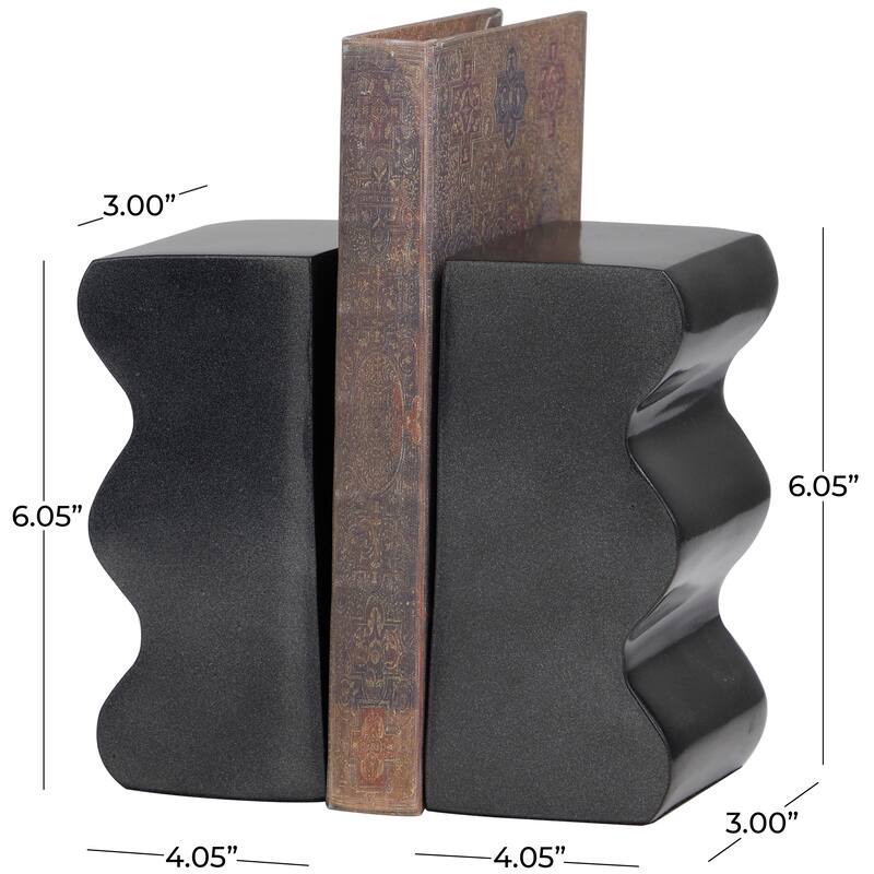Dark Gray Aluminum Metal Wave Inspired Decorative Bookends (Set of 2)
