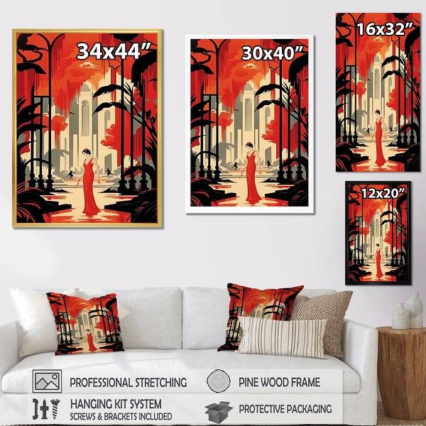 Designart "Art Deco Lady In Red Evening Dress" Fashion Woman Framed Wall  Decor - Bed Bath & Beyond - 39432673