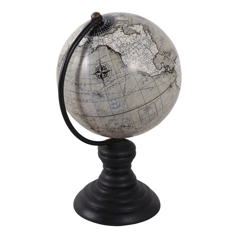 Wood Globe Classic Desk on Stand World Map Design - 7" Green/Black - 7.0"