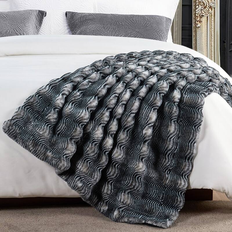 Thick StripeRabbit FauxFur Throw Fuzzy Soft Plush Blanket for Sofa