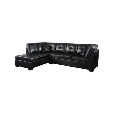 Button Tufted Leatherette Sectional Sofa with Removable Cushions, Black